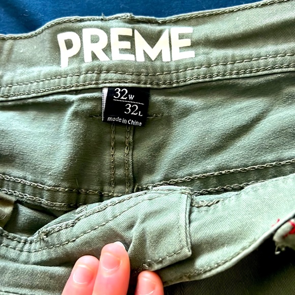 Army green cargo soft denim pants with adjustable leg straps and chains - Picture 4 of 4